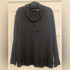 Belle by Kim Gravel Waffle Crowl Neck Black Thermal 1X Top. 2953-B2